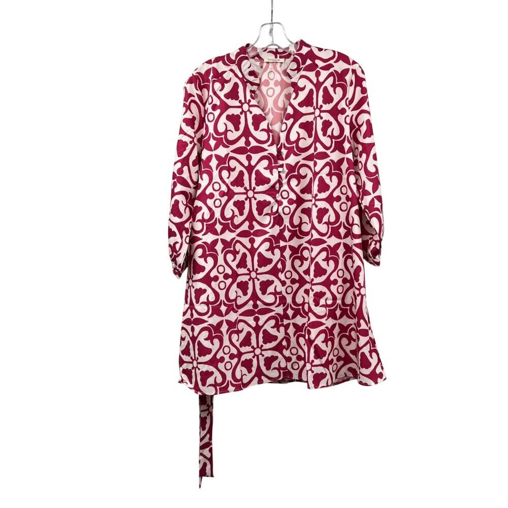 Sunday Up Womens Shift Dress 3/4 Sleeve Pink/White Size Small Belted